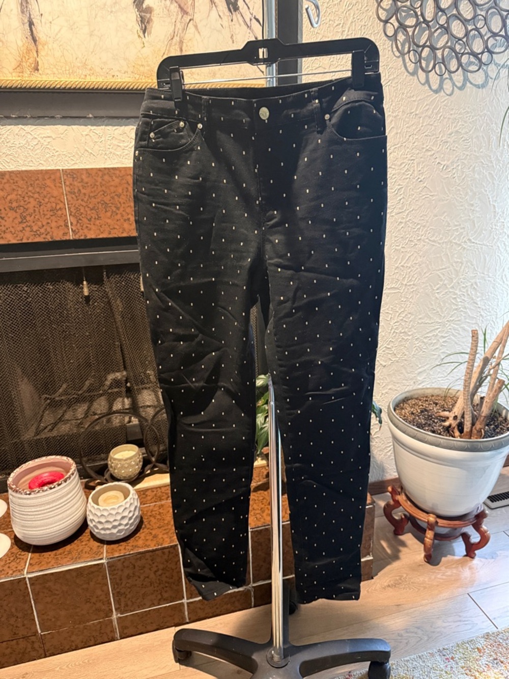 Chico's Black Straight-Leg Jeans with Gold Dots Print